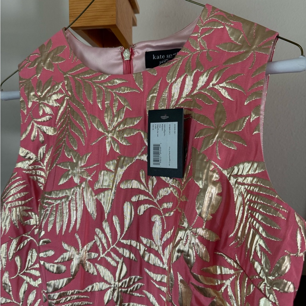 NWT Kate Spade Pink Dress with Gold Leaf Design - Still in store!